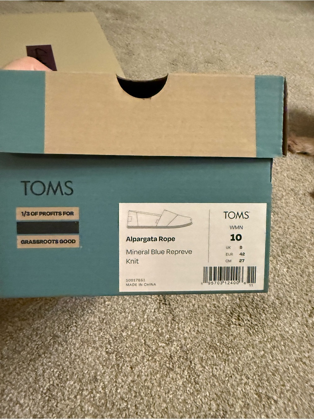 TOMS Kids Alpargata Rope Slip-On — Mineral Blue